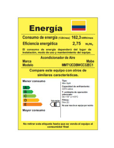 Aire Acondicionado Mabe Tradicional 220v 12.000 BTU Blanco MMT12CDBWCC32EC1 2