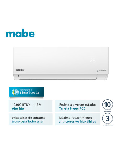 Aire Acondicionado Mabe Inverter 110v 12.000 BTU blanco MMI12CABWCC32DC1