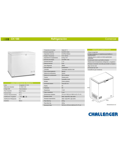 Congelador Horizontal 97 Litros Brutos Challenger CH-100