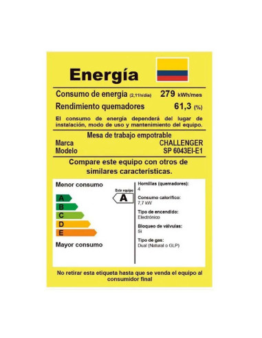 Cubierta de Empotrar Challenger 4 Puestos Gas Natural SP6043