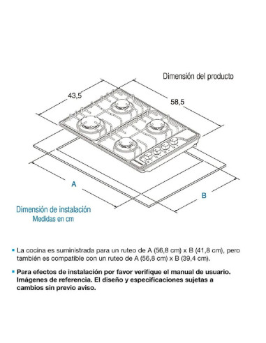 Cubierta de Empotrar Challenger 4 Puestos Gas Natural SP6043