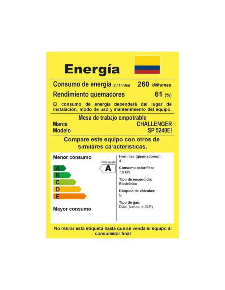 Cubierta de Empotrar Challenger 4 Puestos Gas Natural SP 5240 EI