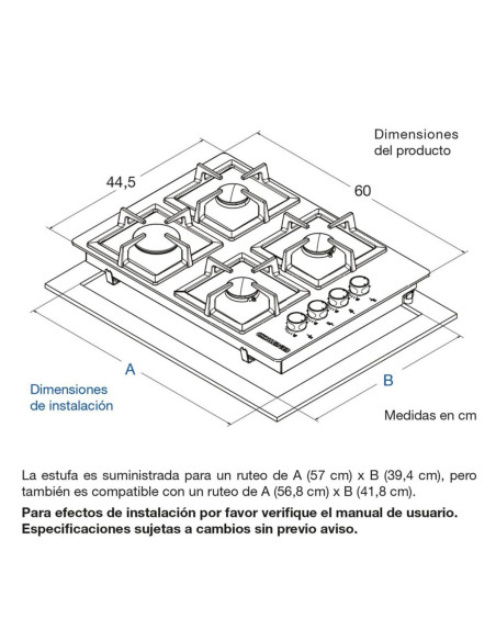 Cubierta de Empotrar Challenger 60 cm 4 Pt Gas Natural SQ 6759 AE