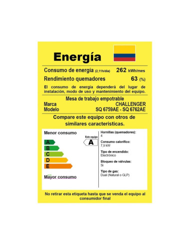 Cubierta de Empotrar Challenger 60 cm 4 Pt Gas Natural SQ 6759 AE