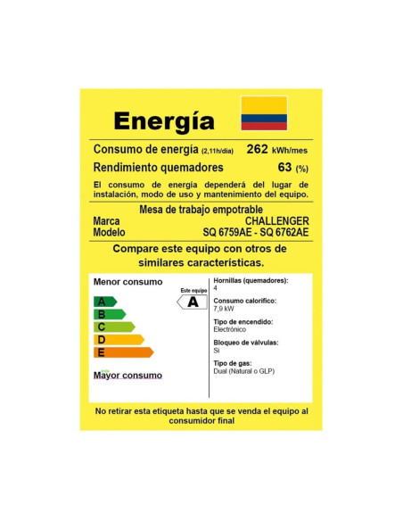 Cubierta de Empotrar Challenger 60 cm 4 Pt Gas Natural SQ 6759 AE