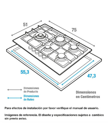 Cubierta de Empotrar Challenger 75 cm 5 Pt Gas Natural SV 6875 EI