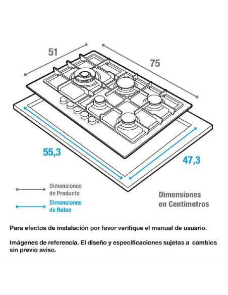 Cubierta de Empotrar Challenger 75 cm 5 Pt Gas Natural SV 6875 EI
