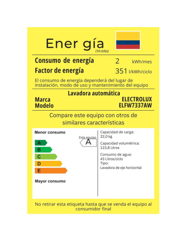 Lavadora Electrolux 21 Kg Carga Frontal Blanca Inverter ELFW7337AW