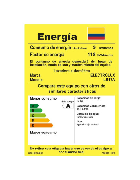 Lavadora Electrolux 17 Kg Carga Superior Blanca con Agitador LB17A