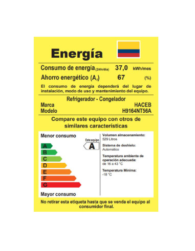 Nevecón Haceb 560 Litros Inverter Manija Externa Panel Digital Negro SBS 560 SE ME PD NE INV