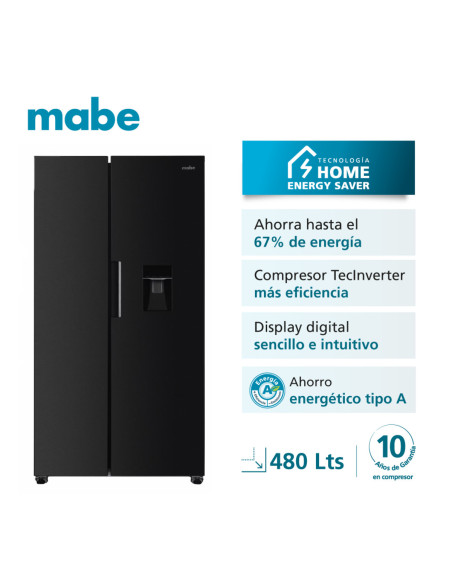 Nevecón Mabe 480 Litros Brutos Side by Side Tecinverter Black Steel MSL480LMLPS0