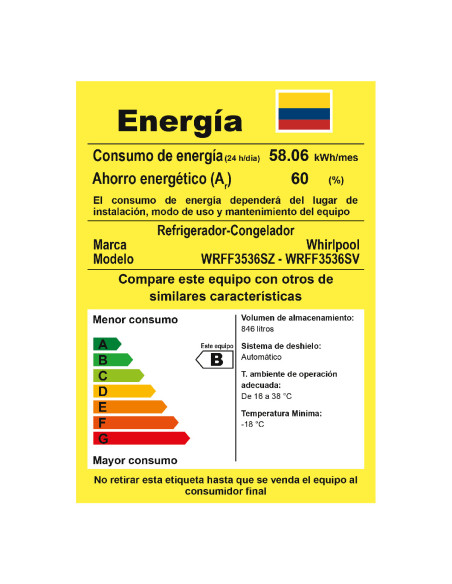 Nevecón Whirlpool 846 Litros French Door Xpert Inverter Negro WRFF3536SV