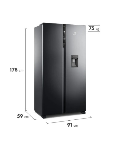 Nevecón Electrolux 438 Litros No frost Inverter AutoSense Dispensador Agua Negro ERS433HBWD