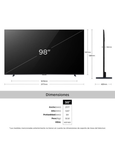 Televisor TCL 98 pulgadas QLED Ultra HD Smart 4K 98P8K 9