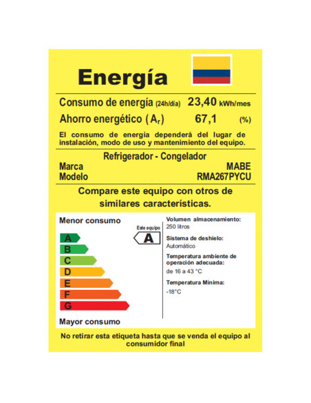 Nevera Mabe 267 Litros Brutos  No Frost Inox RMA267PYCU