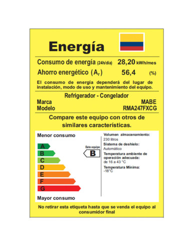 Nevera Mabe 247 Litros Brutos No Frost Grafito Mabe RMA247FXCG