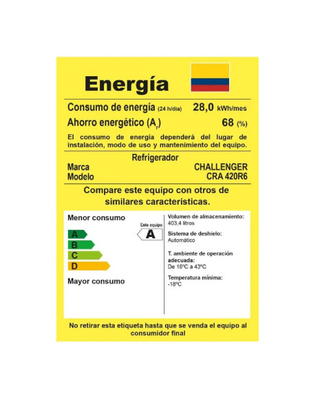 Nevera Challenger 420 Litros Brutos No Frost Serie eCool Display Digital CRA 420