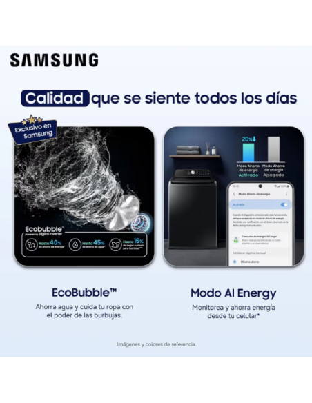 Lavadora Samsung 23 Kg Carga Superior AI Wash Negra WA70H23SPBCO