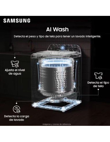 Lavadora Samsung 23 Kg Carga Superior AI Wash Negra WA70H23SPBCO