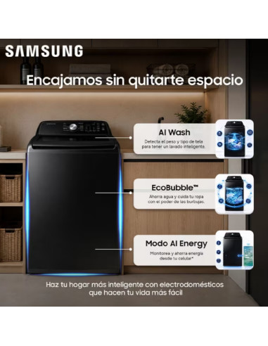 Lavadora Samsung 23 Kg Carga Superior AI Wash Negra WA70H23SPBCO