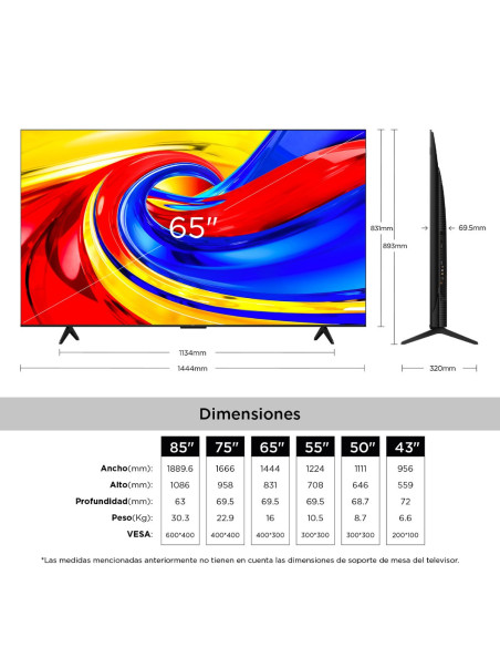 Televisor TCL 65 pulgadas QLED Premium Google 65P7L 8