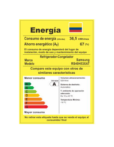 Nevecón Samsung 526 Litros Side by Side Congelado Rápido RS40H53XATCO
