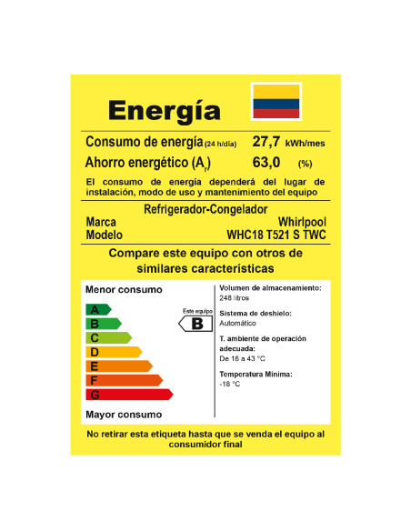 Nevera Whirlpool 248 litros No Frost Bottom Mount Empotrable Panelable WHC18T521STWC