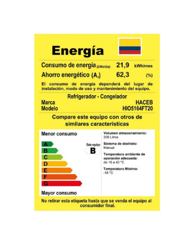 Nevera Haceb 206 Litros No Frost Manija Integrada Negra NEV 207 CE MI IN R2