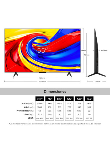 Televisor TCL 55 pulgadas QLED Premium Google 55P7L 2