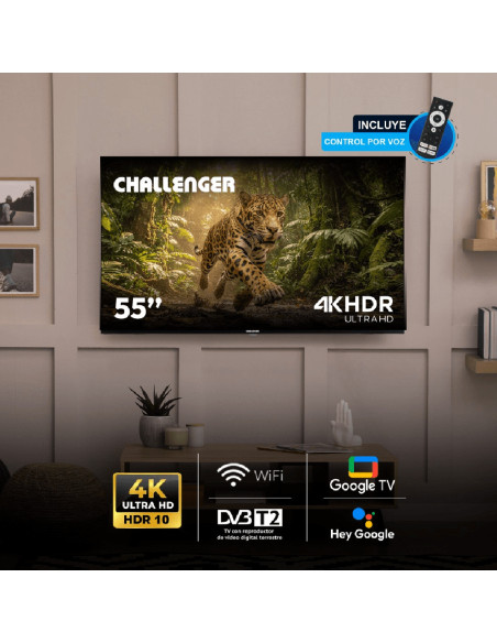 Televisor Challenger 55 pulgadas 4K HDR UHD GOOGLETV T2 55TG2770