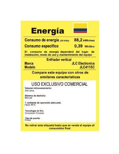 Vitrina Vertical JLC 309 Litros Refrigerada JLC-411