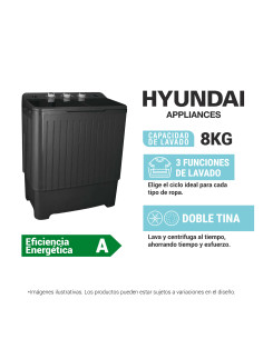Lavadora Semiautomática Hyundai 8 Kg Carga Superior Eficiente HYSA8K 2