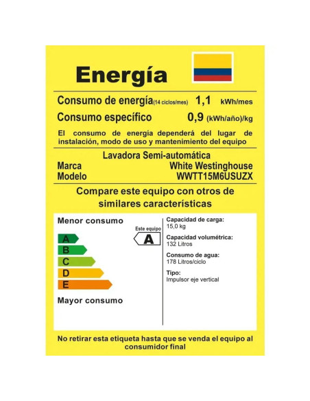 Lavadora Semiautomatica White Westinghouse 15 kg Doble Tina Gris Onix WWTT15M6USUZX