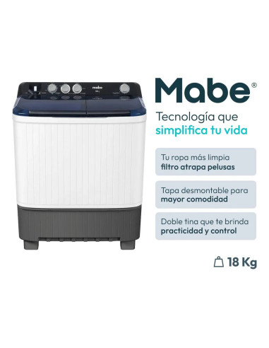 Lavadora Semiautomatica Mabe 18 kg Dos Tinas Blanca LMD8124HBAB0