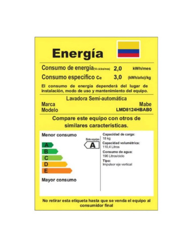 Lavadora Semiautomatica Mabe 18 kg Dos Tinas Blanca LMD8124HBAB0