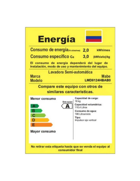 Lavadora Semiautomatica Mabe 18 kg Dos Tinas Blanca LMD8124HBAB0