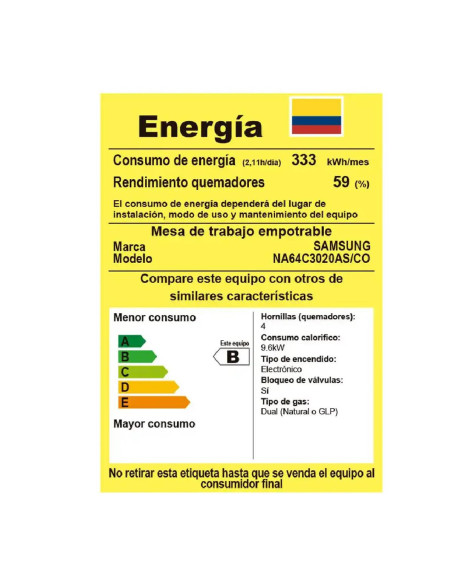 Cubierta de Empotrar Samsung 4 Puestos Gas Natural Acero Inoxidable NA64C3020AS/CO 5