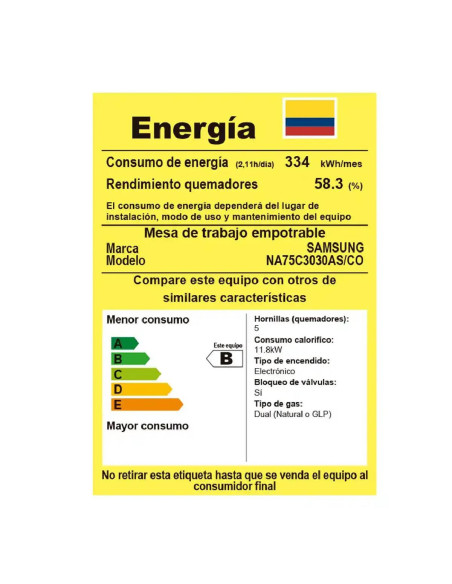 Cubierta de Empotrar Samsung 5 Puestos Gas Natural Acero Inoxidable NA75C3030AS/CO 7