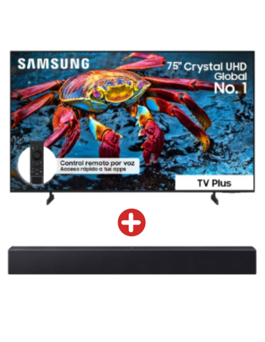 Combo Samsung Televisor 75 pulgadas Crystal UHD 4K Smart UN75U8500HKXZL + Barra de Sonido 2.0 canales Bluetooth HW-B400F/ZL