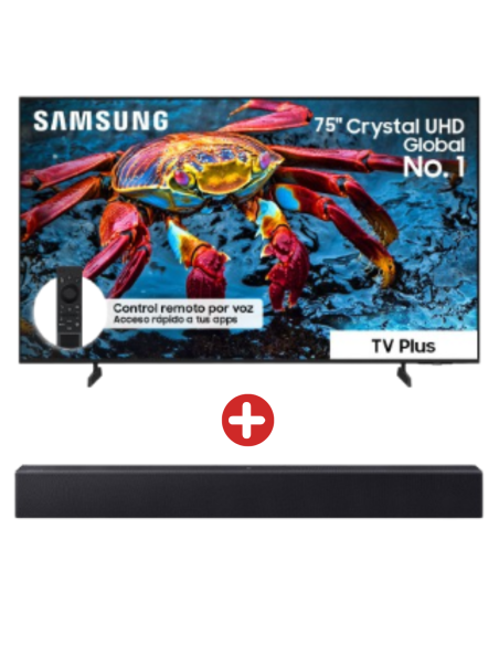 Combo Samsung Televisor 75 pulgadas Crystal UHD 4K Smart UN75U8500HKXZL + Barra de Sonido 2.0 canales Bluetooth HW-B400F/ZL