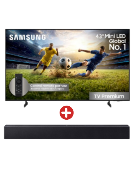 Combo Samsung Televisor 43 pulgadas Mini led 4K Ultra HD IA UN43M75HAKXZL + Barra de Sonido 2.0 canales Bluetooth HW-B400F/ZL