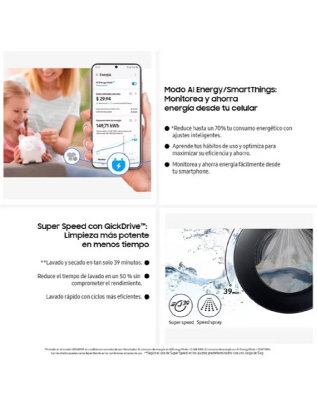 Lavadora Secadora Samsung 14 Kg Super Speed Negro WD14BB904DGBCO