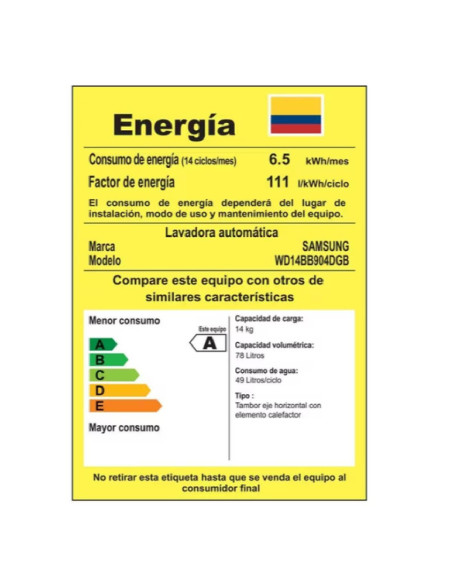 Lavadora Secadora Samsung 14 Kg Super Speed Negro WD14BB904DGBCO