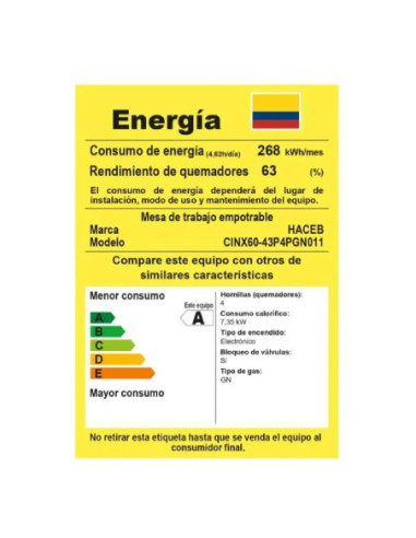 Cubierta de Empotrar Haceb 60X43 CUB TO 6043 INOX PL GN 2