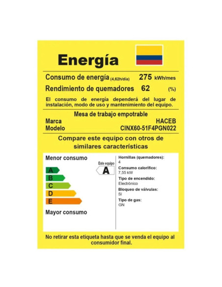 Cubierta de Empotrar Haceb 60X51 Sesamo CUB SE 6051 INOX HF GN 2