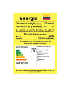 Cubierta de Empotrar Haceb 60X43 CUB TO 6043 INOX AL GN 1 2