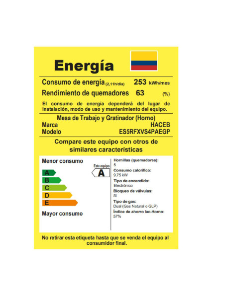 Estufa de Piso Haceb Romero Reflex 50 cms Gas Propano ESTUFA ROMERO REFLEX 50V GP NE 5