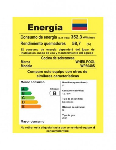 Cubierta Whirlpool Acero Inoxidable 5...