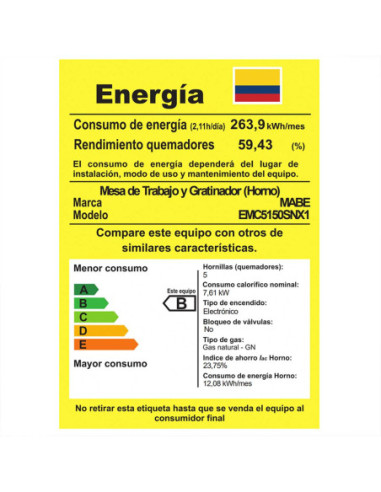 Estufa de Piso Mabe 4 puestos Gas Natural Inox EMC5150SNX1 1