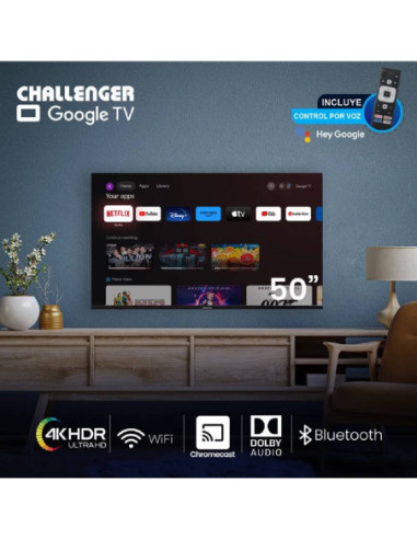 Televisor Challenger 50 pulgadas 4K Smart Google TV UHD 50KG85 BT T2 S 7